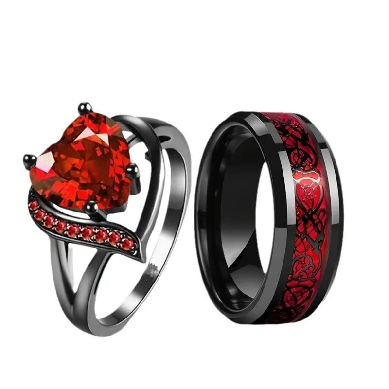 Ring Heart Red Zircon Women Wedding Rings Set Valentine