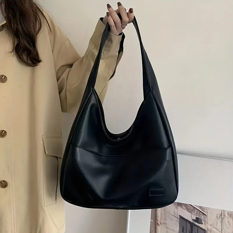 Women Hobo Bag Simple PU  2023 Fashion Large Capacity Handbag For School Work