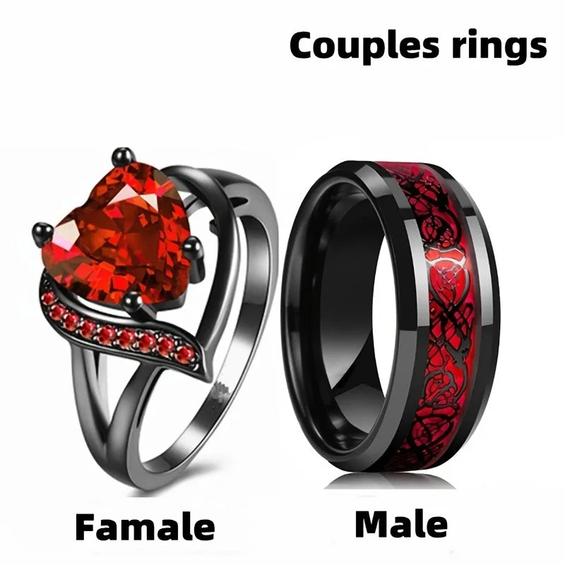 Ring Heart Red Zircon Women Wedding Rings Set Valentine