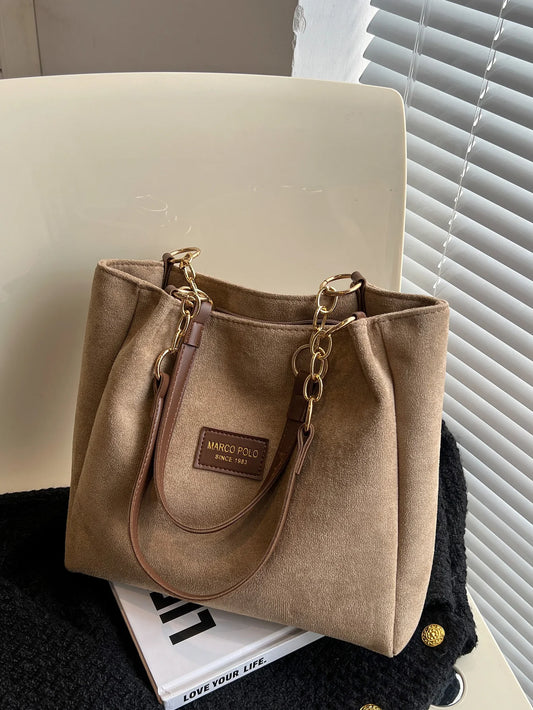 Large-Volume Suede Stylish Commuter Tote Bag For Ladies With One Shoulder Bag