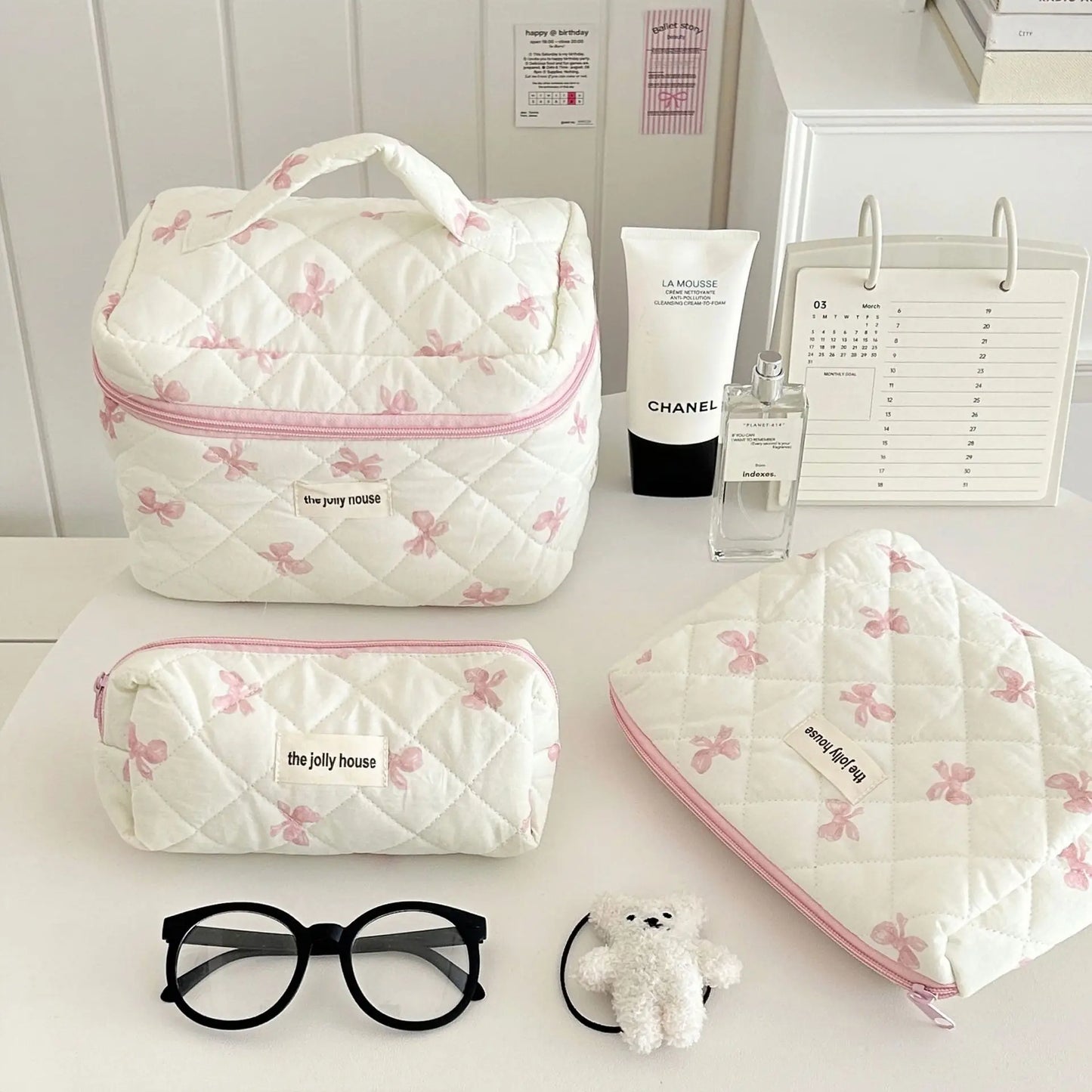 Korea Bow Print Women Makeup Bag Large Capacity Portable Cosmetic Case For Travel Toiletries Cosmetics Storage Bag