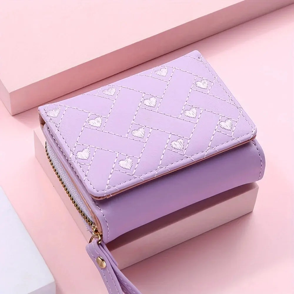 Women's Short Beaded Love Zero Zipper Wallet