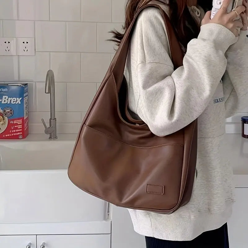 Women Hobo Bag Simple PU  2023 Fashion Large Capacity Handbag For School Work