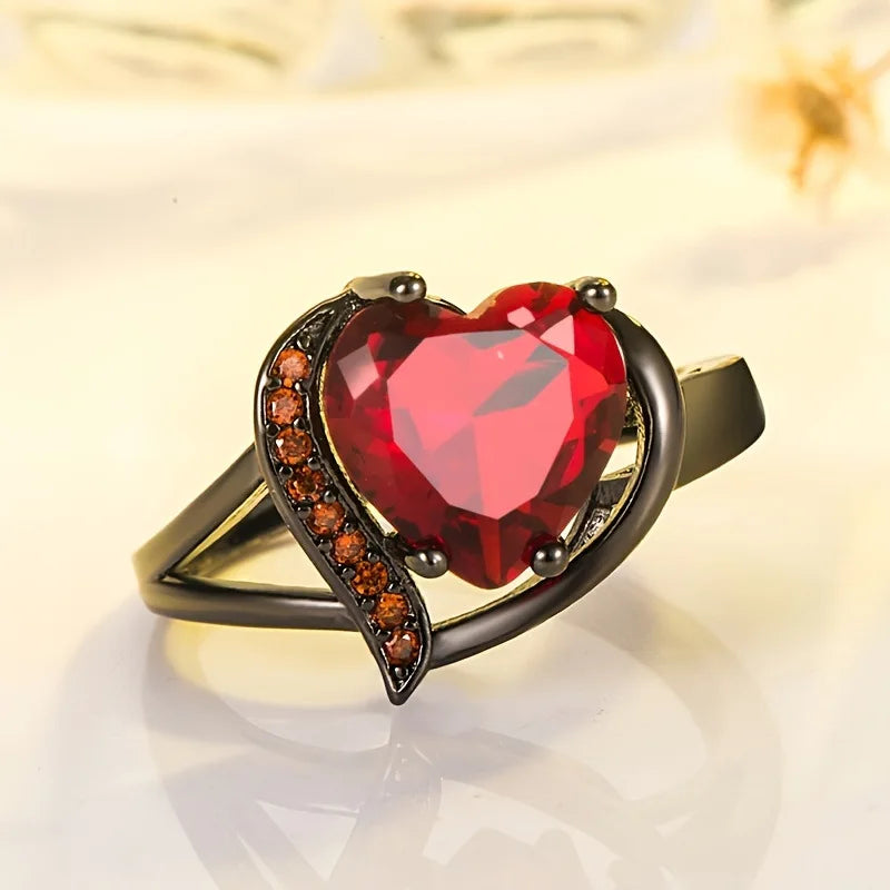 Ring Heart Red Zircon Women Wedding Rings Set Valentine