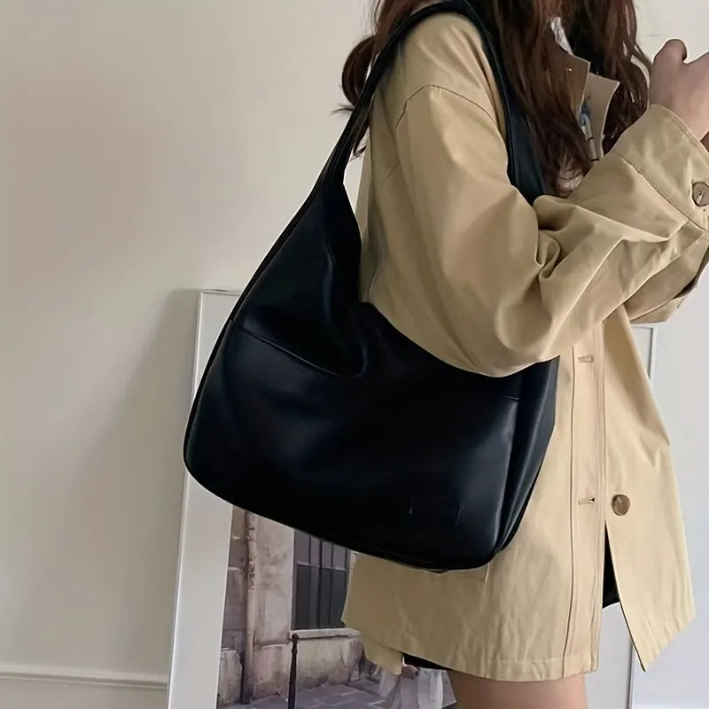 Women Hobo Bag Simple PU  2023 Fashion Large Capacity Handbag For School Work