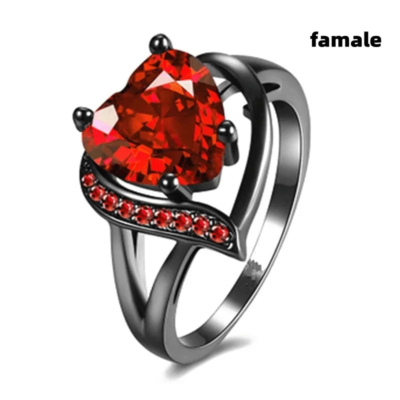 Ring Heart Red Zircon Women Wedding Rings Set Valentine